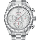 Omega Speedmaster 38 Co-Axial Chronograph Watch - 38 mm Steel Case - Mother-Of-Pearl Diamond Dial - 324.30.38.50.55.001