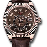 Rolex Everose Gold Sky-Dweller Watch - Chocolate Sunray Arabic Dial - Brown Leather Strap - 326135 cho