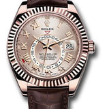 Rolex Everose Gold Sky-Dweller Watch - Sundust Roman Dial - Brown Leather Strap - 326135 su