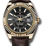 Rolex Yellow Gold Sky-Dweller Watch - Black Index Dial - Brown Leather Strap - 326138 bk