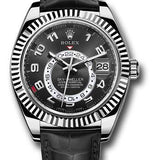 Rolex White Gold Sky-Dweller Watch - Black Arabic Dial - Black Leather Strap - 326139 bk