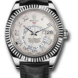 Rolex White Gold Sky-Dweller Watch - Ivory Roman Dial - Black Leather Strap - 326139 iv