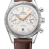 Omega Speedmaster '57 Omega Co-Axial Chronograph Watch - 41.5 mm Steel Case - Brushed Bezel - Silver Dial - Brown Leather Strap - 331.12.42.51.02.002