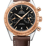 Omega Speedmaster '57 Omega Co-Axial Chronograph Watch - 41.5 mm Steel Case - Brushed Red Gold Bezel - Black Dial - Brown Leather Strap - 331.22.42.51.01.001