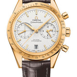 Omega Speedmaster '57 Omega Co-Axial Chronograph Watch - 41.5 mm Yellow Gold Case - Brushed Bezel - Silver Dial - Brown Leather Strap - 331.53.42.51.02.001