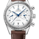 Omega Speedmaster '57 Omega Co-Axial Chronograph Watch - 41.5 mm Grade 5 Titanium Case - Brushed Bezel - White Dial - Brown Leather Strap - 331.92.42.51.04.001