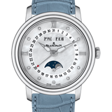 Blancpain Ladybird Quantieme Complet Blue Alligator Mother of Pearl Ladies Watch - 3663 1154 95A