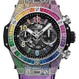 Hublot Big Bang Unico Titanium Rainbow Watch - 45 mm - Black Skeleton Dial - Black Rubber and Multicolored Leather Strap-411.NX.1117.LR.0999