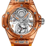 Hublot Big Bang Tourbillon Automatic Orange Sapphire Watch - 45 mm - Sapphire Dial - Transparent Orange Rubber Strap-419.JO.0120.RT