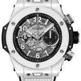 Hublot Big Bang Unico White Ceramic Watch - 44 mm - Black Skeleton Dial - Black and White Rubber Strap-421.HX.1170.RX