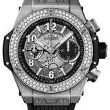 Hublot Big Bang Unico Titanium Diamonds Watch - 44 mm - Black Skeleton Dial - Black Rubber Strap-421.NX.1170.RX.1104