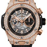 Hublot Big Bang Unico King Gold Pave Watch - 44 mm - Black Skeleton Dial - Black Rubber Strap-421.OX.1180.RX.1704