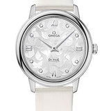 Omega De Ville Prestige Quartz Watch - 32.7 mm Steel Case - Silver Dial - White Satin-Brushed Leather Strap - 424.12.33.60.52.001