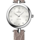 Omega De Ville Prestige Quartz Dewdrop Watch - 27.4 mm Steel Case - Silvery-Sun Dial - Leather Strap - 424.13.27.60.52.001