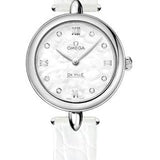 Omega De Ville Prestige Quartz Dewdrop Watch - 27.4 mm Steel Case - Mother-Of-Pearl Dial - Leather Strap - 424.13.27.60.55.001