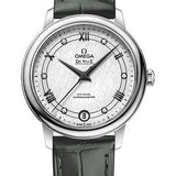 Omega De Ville Prestige Co-Axial Watch - 32.7 mm Steel Case - White Silvery Dial - Hunter Green Leather Strap - 424.13.33.20.52.002