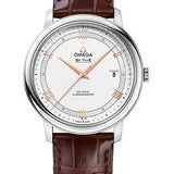 Omega De Ville Prestige Co-Axial Watch - 39.5 mm Steel Case - Silver Dial - Brown Leather Strap - 424.13.40.20.02.002