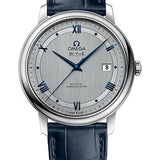 Omega De Ville Prestige Co-Axial Watch - 39.5 mm Steel Case - Rhodium-Silvery Dial - Blue Leather Strap - 424.13.40.20.02.003