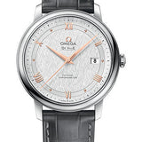 Omega De Ville Prestige Co-Axial Watch - 39.5 mm Steel Case - White Silvery Dial - Grey Leather Strap - 424.13.40.20.02.005