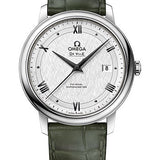 Omega De Ville Prestige Co-Axial Watch - 39.5 mm Steel Case - White Silvery Dial - Leather Strap - 424.13.40.20.02.006