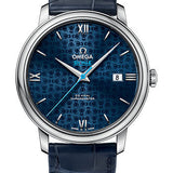 Omega De Ville Prestige Co-Axial Orbis Watch - 39.5 mm Steel Case - Blue Dial - Blue Leather Strap - 424.13.40.20.03.003