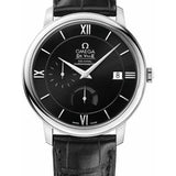 Omega De Ville Prestige Power Reserver Co-Axial Watch - 39.5 mm Steel Case - Black Dial - Black Leather Strap - 424.13.40.21.01.001