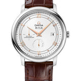 Omega De Ville Prestige Co-Axial Power Reserve Watch - 39.5 mm Steel Case - Silver Dial - Brown Leather Strap - 424.13.40.21.02.002