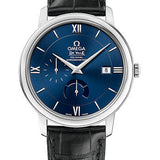 Omega De Ville Prestige Co-Axial Power Reserve Watch - 39.5 mm Steel Case - Blue Dial - Black Leather Strap - 424.13.40.21.03.001