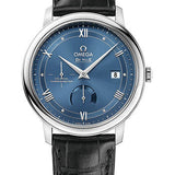 Omega De Ville Prestige Co-Axial Power Reserve Watch - 39.5 mm Steel Case - Blue Dial - Black Leather Strap - 424.13.40.21.03.002