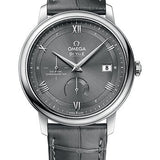 Omega De Ville Prestige Co-Axial Power Reserve Watch - 39.5 mm Steel Case - Grey Dial - Grey Leather Strap - 424.13.40.21.06.001