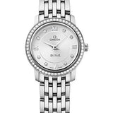 Omega De Ville Prestige Quartz Watch - 24.4 mm Steel Case - Diamond Bezel - Silver Diamond Dial - 424.15.24.60.52.001