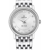 Omega De Ville Prestige Quartz Watch - 27.4 mm Steel Case - Diamond Bezel - Silver Diamond Dial - 424.15.27.60.52.001