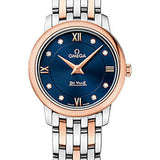 Omega De Ville Prestige Quartz Watch - 27.4 mm Steel Case - 18K Red Gold Bezel - Blue Diamond Dial - Red Gold-Steel Bracelet - 424.20.27.60.53.001