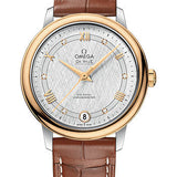 Omega De Ville Prestige Co-Axial Watch - 32.7 mm Steel And Yellow Gold Case - White Silvery Dial - Light Brown Leather Strap - 424.23.33.20.52.001