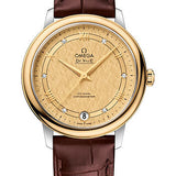 Omega De Ville Prestige Co-Axial Watch - 32.7 mm Steel And Yellow Gold Case - Champagne Dial - Brown Leather Strap - 424.23.33.20.58.001