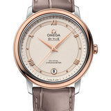 Omega De Ville Prestige Co-Axial Watch - 36.8 mm Steel And Red Gold Case - Varnished Shimmer Ivory-Beige Dial - Taupe-Brown Leather Strap - 424.23.37.20.09.001