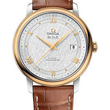 Omega De Ville Prestige Co-Axial Watch - 39.5 mm Steel And Yellow Gold Case - White Silvery Dial - Light Brown Leather Strap - 424.23.40.20.02.001