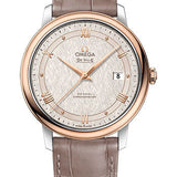 Omega De Ville Prestige Co-Axial Watch - 39.5 mm Steel And Red Gold Case - Ivory Silvery Dial - Taupe-Brown Leather Strap - 424.23.40.20.02.003