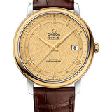 Omega De Ville Prestige Co-Axial Watch - 39.5 mm Steel And Yellow Gold Case - Champagne Dial - Brown Leather Strap - 424.23.40.20.08.001