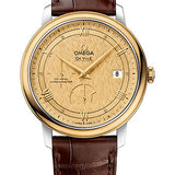 Omega De Ville Prestige Co-Axial Power Reserve Watch - 39.5 mm Steel And Yellow Gold Case - Champagne Dial - Brown Leather Strap - 424.23.40.21.08.001