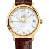 Omega De Ville Prestige Co-Axial Watch - 32.7 mm Yellow Gold Case - Mother-Of-Pearl Dial - Brown Leather Strap - 424.53.33.20.05.002