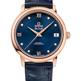 Omega De Ville Prestige Co-Axial Watch - 32.7 mm 18K Red Gold Case - Blue Diamond Dial - Blue Leather Strap - 424.53.33.20.53.001