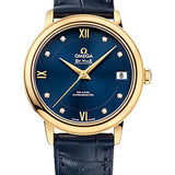 Omega De Ville Prestige Co-Axial Watch - 32.7 mm 18K Yellow Gold Case - Blue Diamond Dial - Blue Leather Strap - 424.53.33.20.53.002