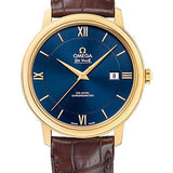 Omega De Ville Prestige Co-Axial Watch - 39.5 mm Yellow Gold Case - Blue Dial - Brown Leather Strap - 424.53.40.20.03.001