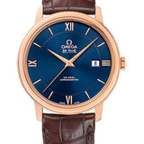 Omega De Ville Prestige Co-Axial Watch - 39.5 mm Red Gold Case - Blue Dial - Brown Leather Strap - 424.53.40.20.03.002