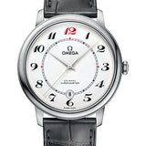 Omega De Ville Prestige Co-Axial De Ville 50th anniversary Watch - 39.5 mm White Gold Case - White Enamel Dial - Grey Leather Strap - 424.53.40.20.04.002