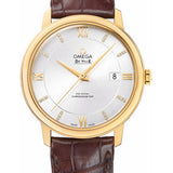 Omega De Ville Prestige Co-Axial Watch - 39.5 mm Yellow Gold Case - Silver Diamond Dial - Brown Leather Strap - 424.53.40.20.52.001