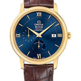 Omega De Ville Prestige Power Reserver Co-Axial Watch - 39.5 mm Yellow Gold Case - Blue Dial - Brown Leather Strap - 424.53.40.21.03.001