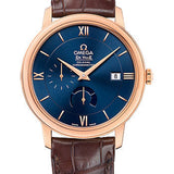 Omega De Ville Prestige Power Reserver Co-Axial Watch - 39.5 mm Red Gold Case - Blue Dial - Brown Leather Strap - 424.53.40.21.03.002