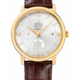 Omega De Ville Prestige Power Reserver Co-Axial Watch - 39.5 mm Yellow Gold Case - Silver Diamond Dial - Brown Leather Strap - 424.53.40.21.52.001